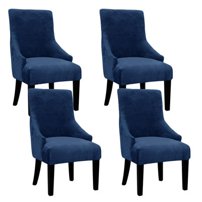 Housse de velours à oreilles pour chaise de salle à manger extensible douce Housse de fauteuil à oreilles épais et moelleux (bleu foncé, 4)