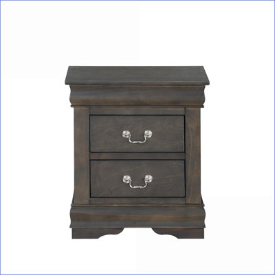Table de chevet 2 tiroirs gris foncé avec quincaillerie en métal