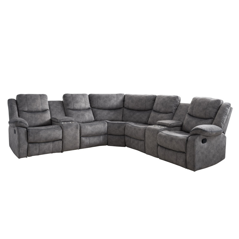 Canapé modulaire d'angle inclinable en microfibre / microsuède de 115 po de largeur Natalia, Gris foncé