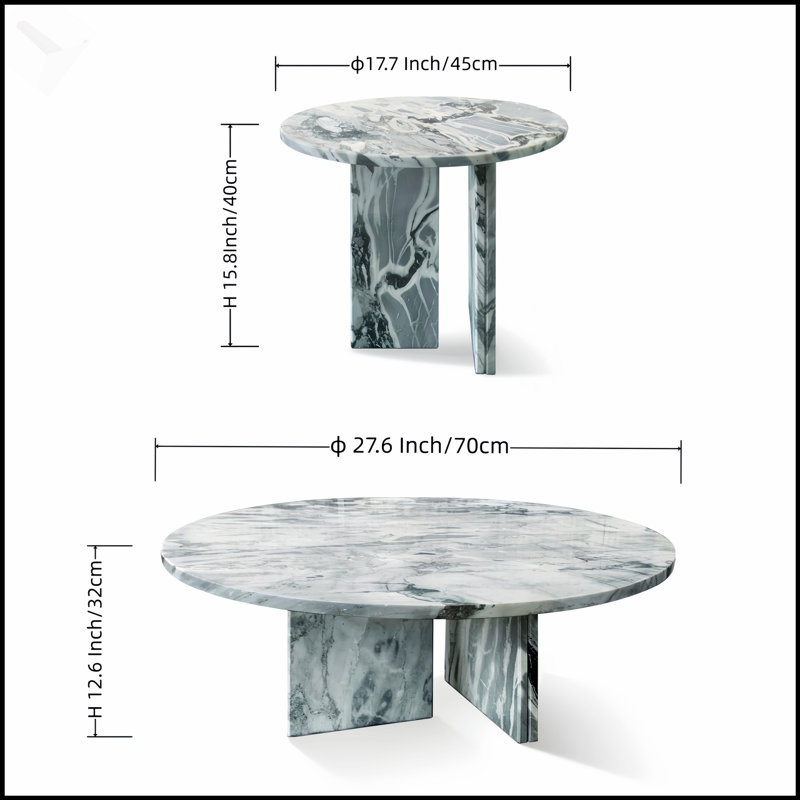 Ensemble de tables basses luxueuses en marbre, petites et grandes tables pour l'élégance du salon, Blue/Grey