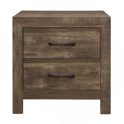 Simple Look Rustic Brown Finish 1Pc Nightstand Of Drawers Black Metal Hardware Bedroom Furniture