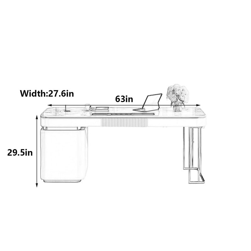 Bureau moderne en ardoise avec coins arqués, H 29,5 po x l 63 po x P 27,6 po