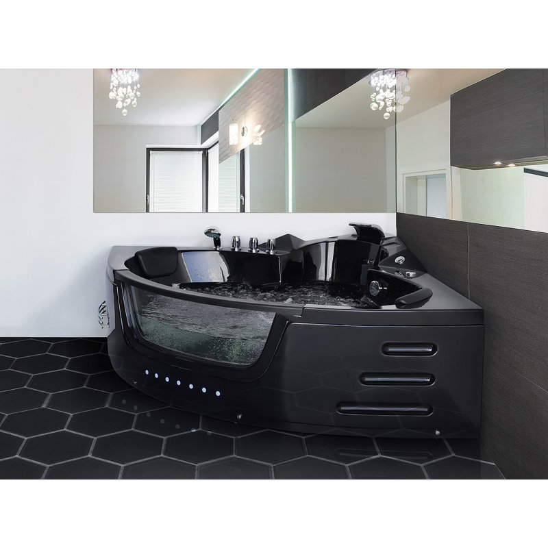 Borne 1980mm x 144mm Corner Whirlpool Acrylic Bathtub with Tap, Black