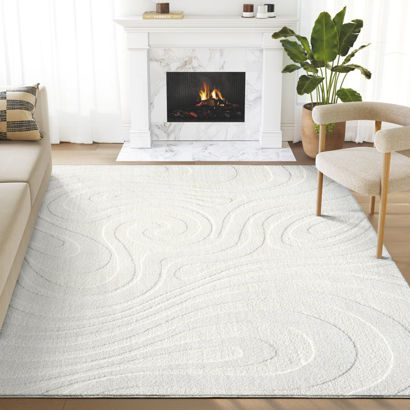 Tapis à vagues tourbillonnantes crème moderne Abani Cupp COZ140A, Rectangle 4pi x 6 pi