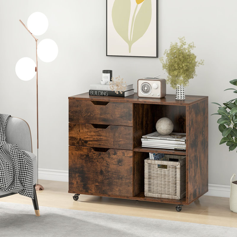 Dinton 81 cm W 3 -Drawer Filing Cabinet, Brown