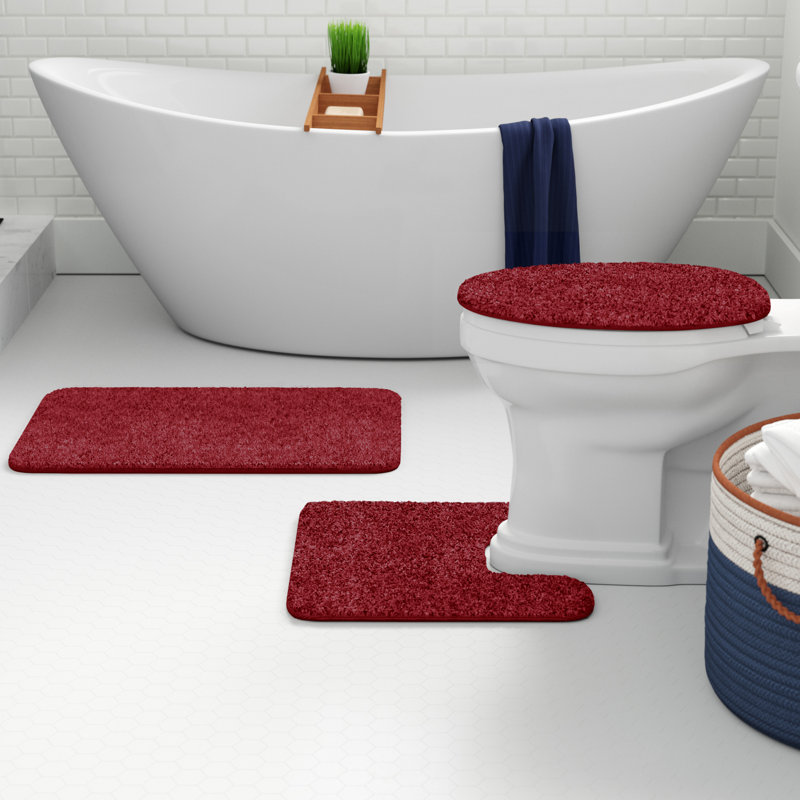 Saveion Non-Slip Bath Rug, Burgundy