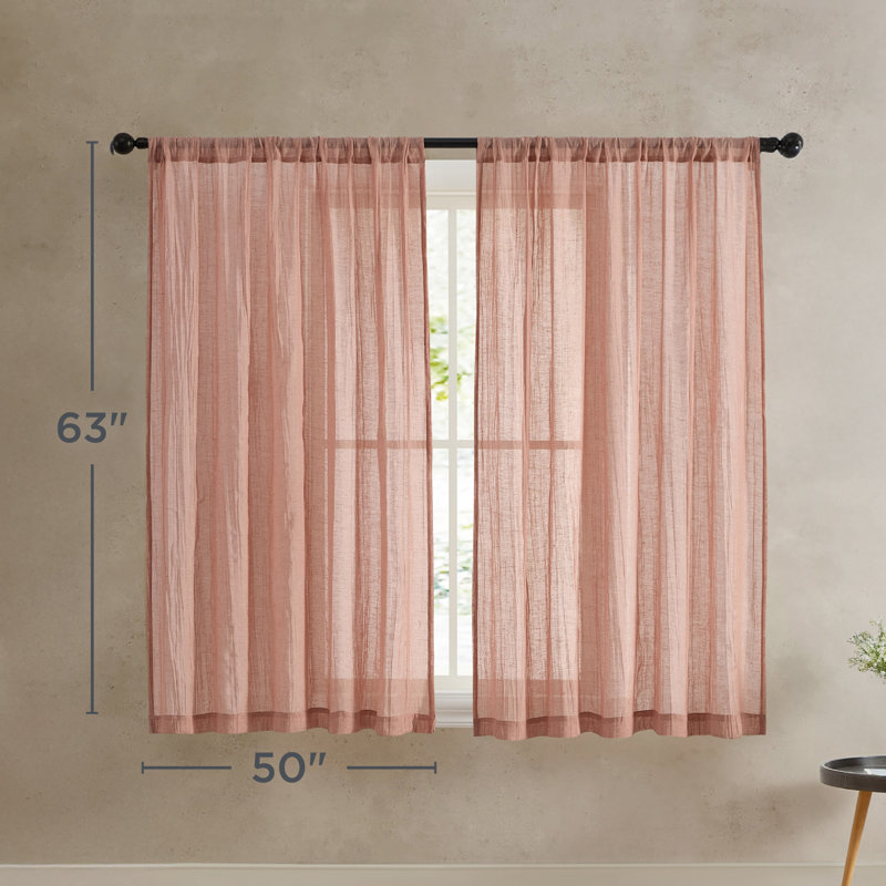 Rust Semi-Sheer Polyester Linen Window Curtain Panels, 50'' W