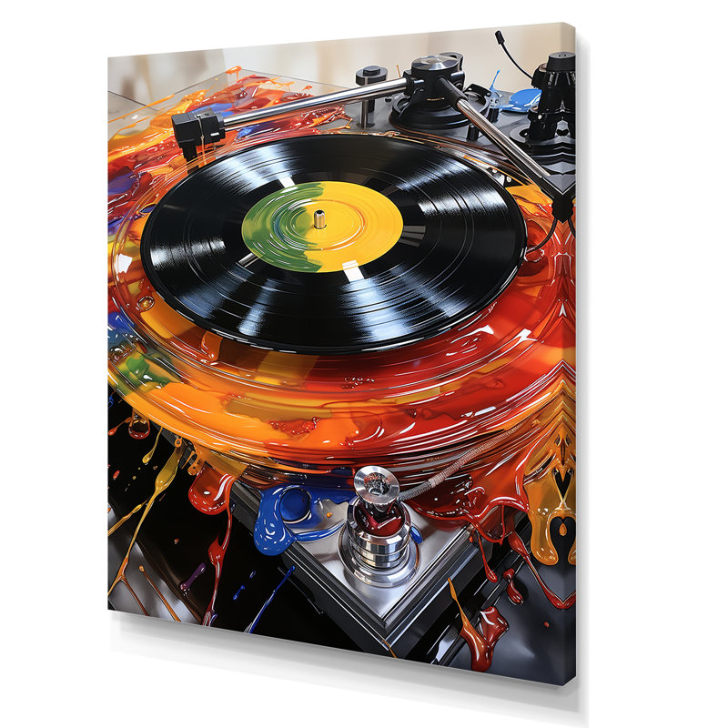 Art mural rétro vinyle Truntables Melody - Platines et boites, Toile tendue, H 32 po x l 24 po x P 1 po