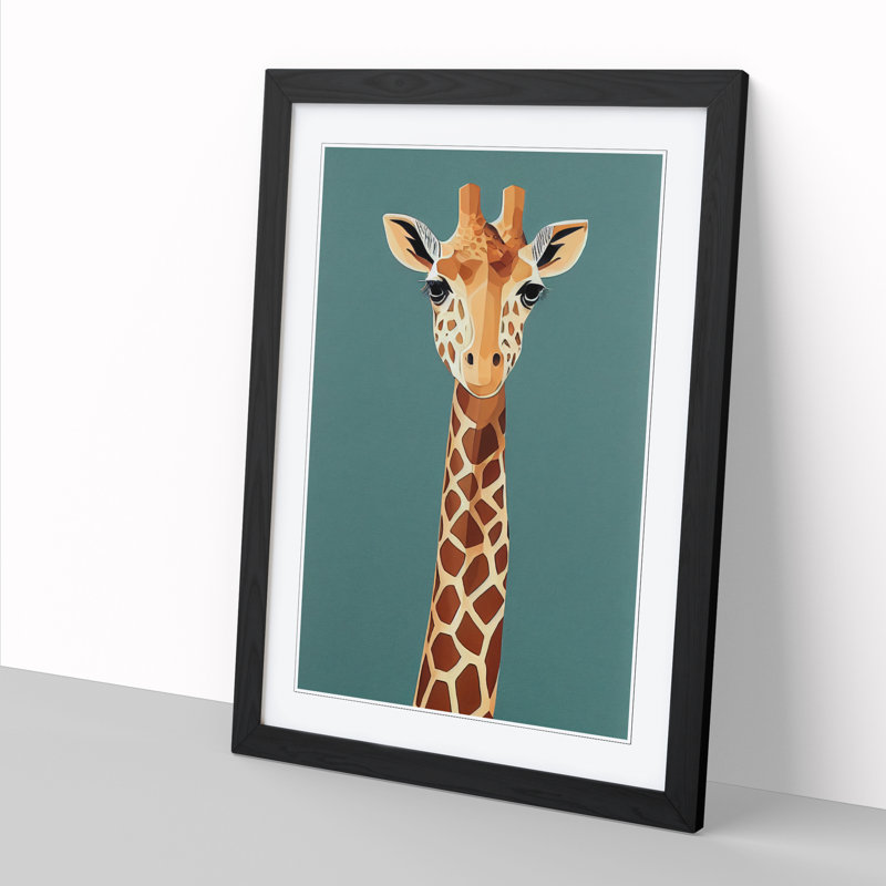 FRM-V0523-1073X Giraffe Geometric - Framed Print, Black Framed, 64cm H x 46cm W x 2cm D