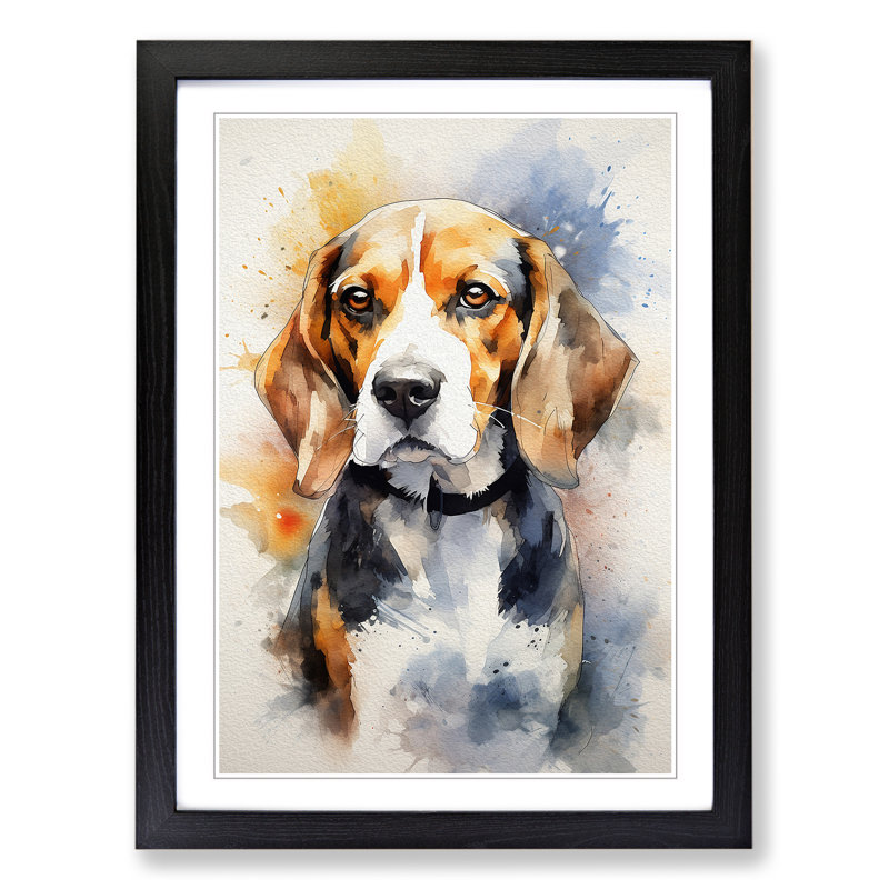 Beagle Gestural Art - Framed Print, Black Framed, 46cm H x 34cm W