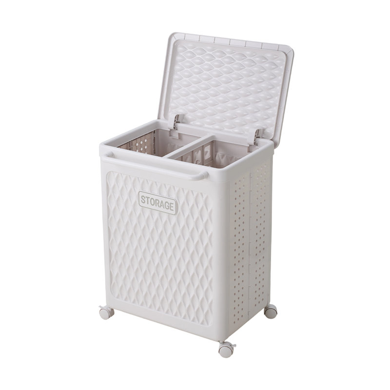 Foldable Laundry Basket with Wheels, 61.7cm H x 46.3cm W x 33cm D, White
