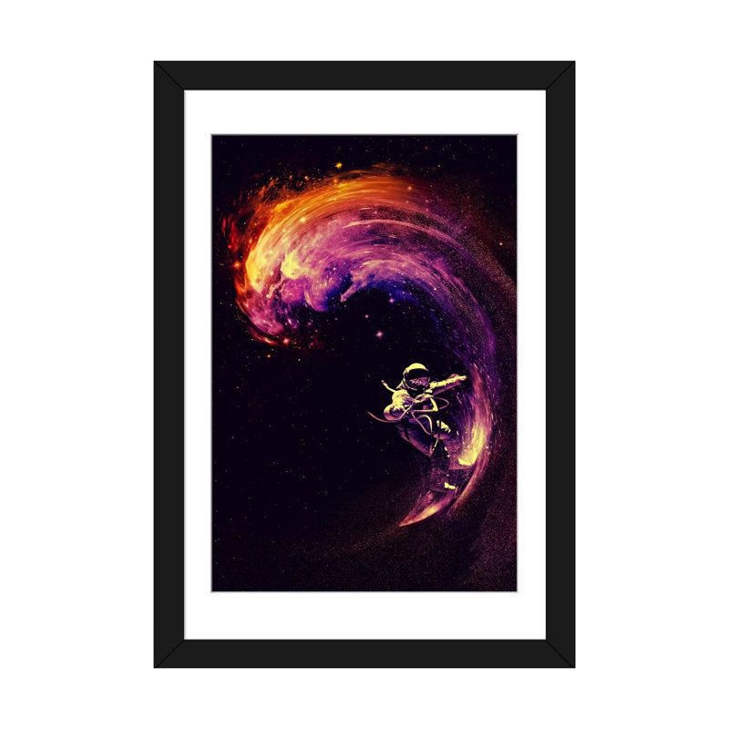 Espace surfer par l’art mural sur toile Nicebleed, H 24 po x l 16 po x P 1 po, Papier avec cadre noir, Blanc
