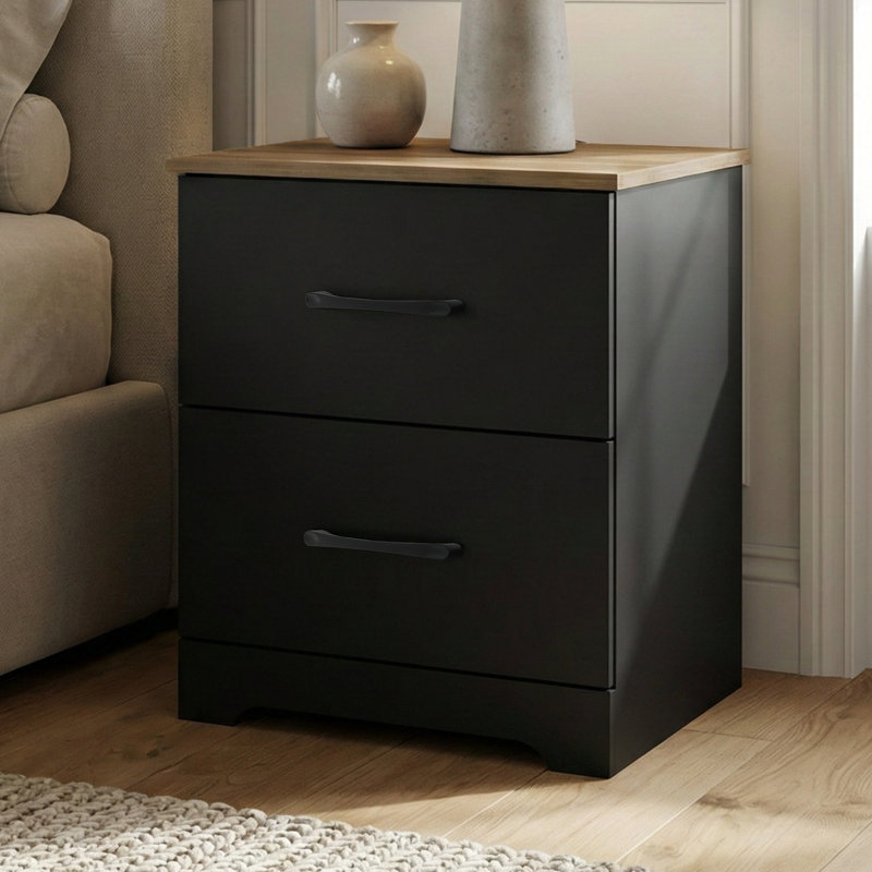 Arkia 23.7" H 2-Drawer Manufactured Wood Nightstand, Black/Knotty Oak, Individual