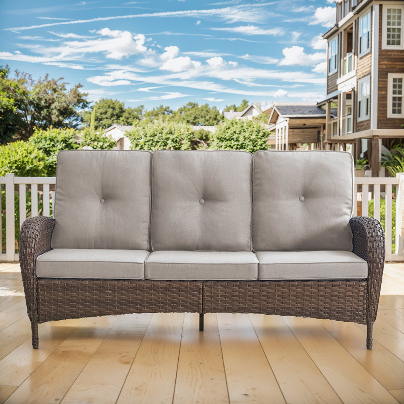 Valierius High-Quality 3-Seat Outdoor Wicker Sofa With Professional Outdoor Cushions - Durable, Comfortable Design For Patios, Gardens, And Porches