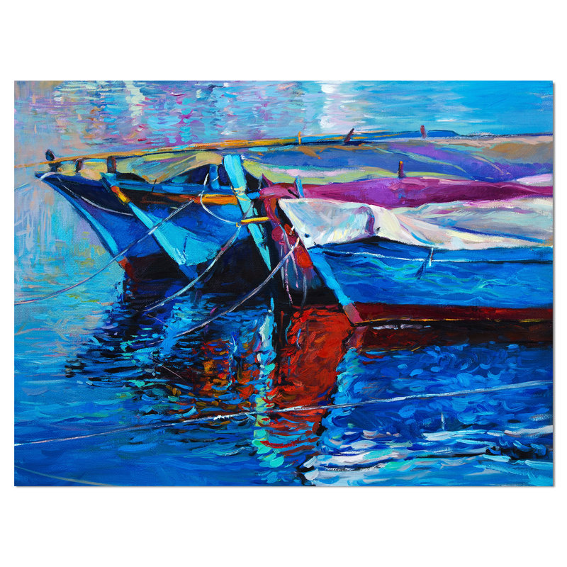 « blue bateaus », reproduction de peinture à l’huile sur toile, H 20 po x l 20 po x P 1 po