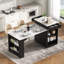 Îlot de cuisine à rangement extensible avec rangement double face et prise de courant-210694319