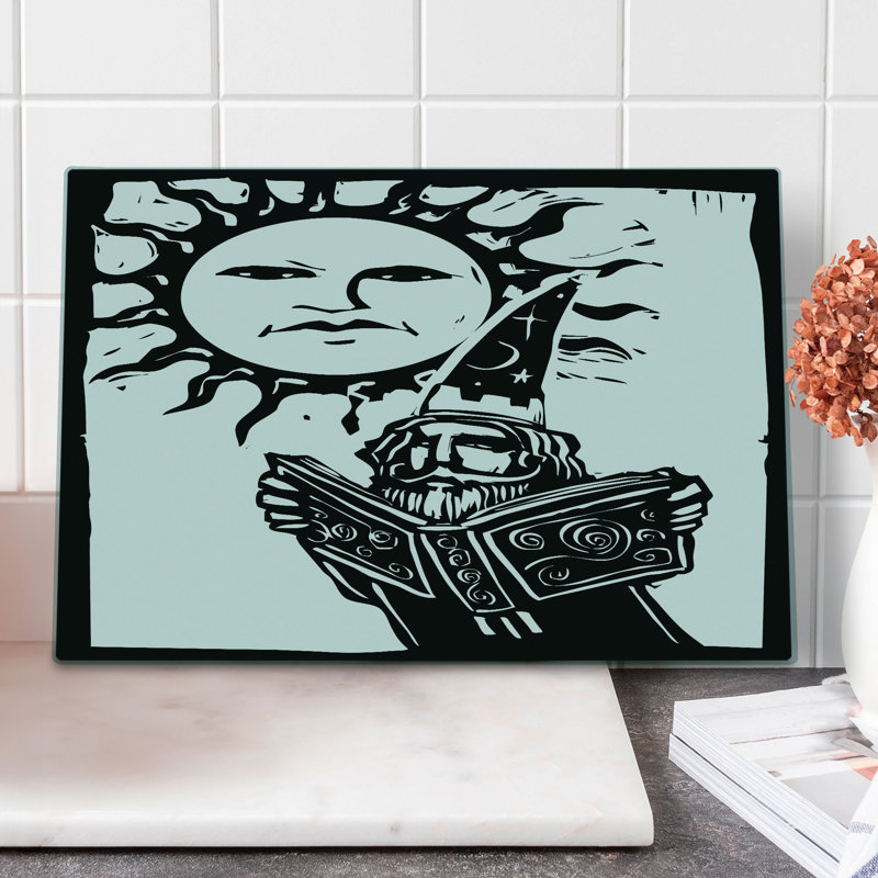 Ambesonne Fantasy Cutting Board Large Size Wizard with Magic Book White Black