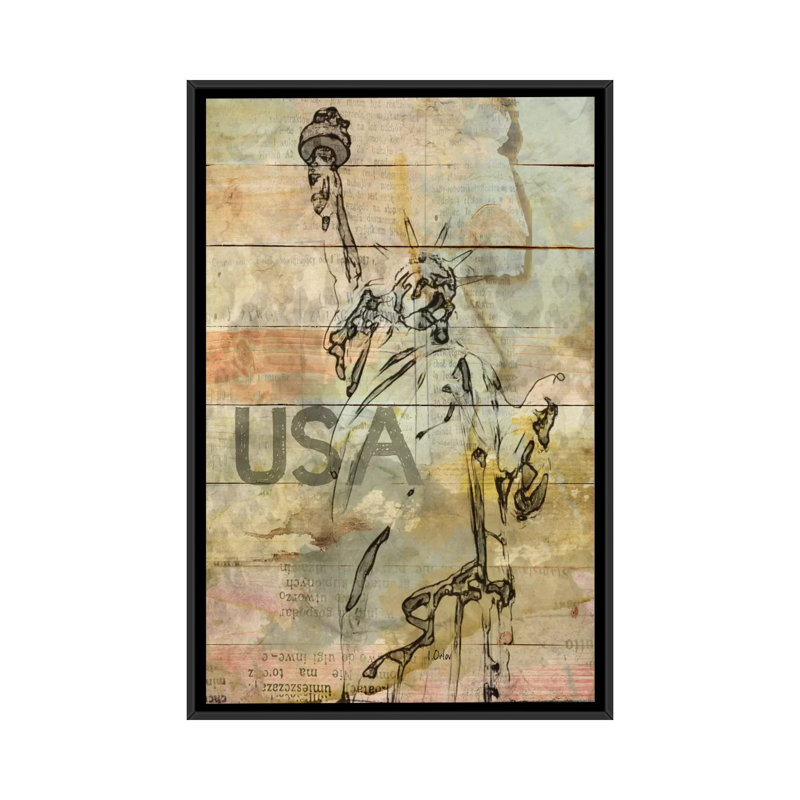 Lady Liberty, impression sur toile tendue, H 26 po x l 18 po x P 1,5 po, Toile avec cadre noir, Pas de tapis