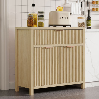 Sideboard Buffet - Oak 2 Door 1 Drawer Fluted Door Accent Cabinet