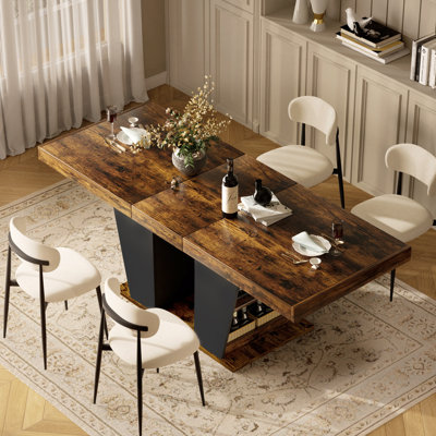 78.7"Rustic-style extendable dining table,seats 8–10 people,dining table with storage shelves on both sides,mid-century modern-style extendable wooden