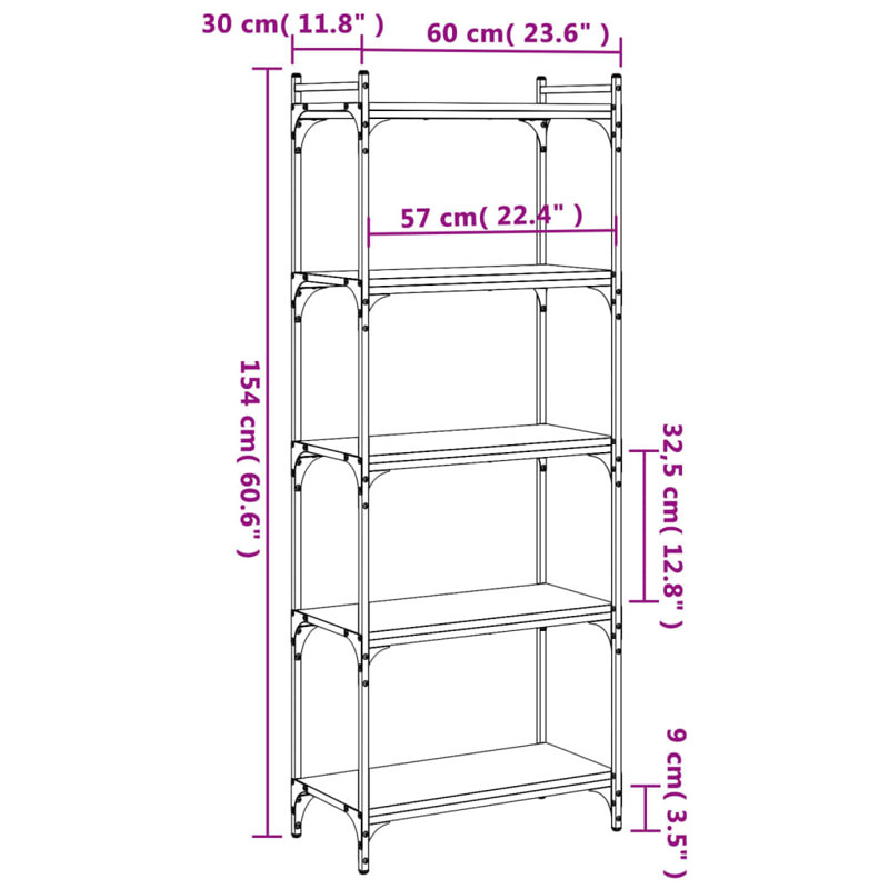 Bibliothèque vidaXL, H 60,6 po x l 11,8 po x P 23,6 po, Chêne sonoma