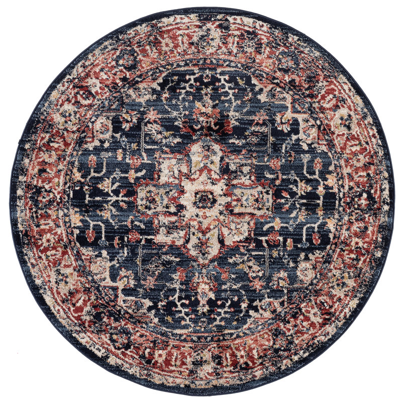 Tapis bleu marine / rouge Sechovicz, Rond 5 pi