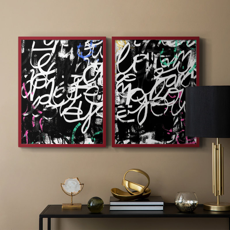 «Graffiti Scribe I», reproduction encadrée de qualité supérieure - prête à être accrochée - aucun clou requis - aucun clou requis