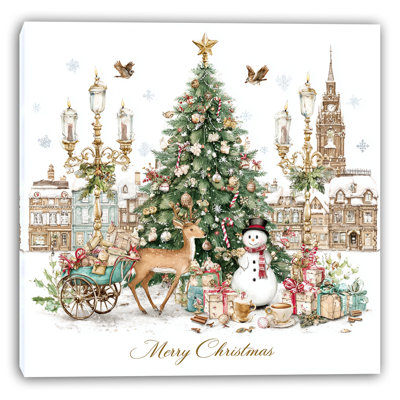 Snowy Village Cheer Wrapped Canvas Wall Art