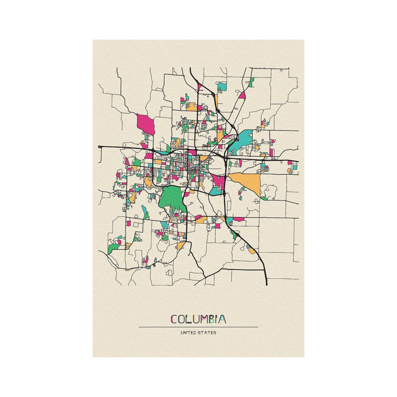 Columbia, Missouri Map by Ayse Deniz Akerman - Wrapped Canvas Gallery-Wrapped Canvas Giclée, 20.32 cm H x 30.48 cm W