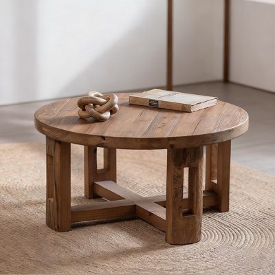 Retro Walnut Solid Wood Round Coffee Table