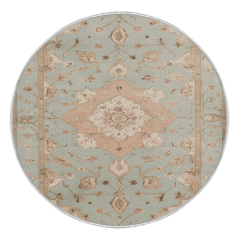 Tapis beige Tabriz lavable à la machine, Rond 8 pi