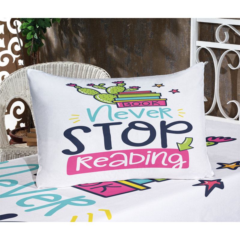 Ambesonne Book Fitted Sheet & Pillow Sham, Multicolor, King Fitted Sheet Set + 4 Pillow Cases