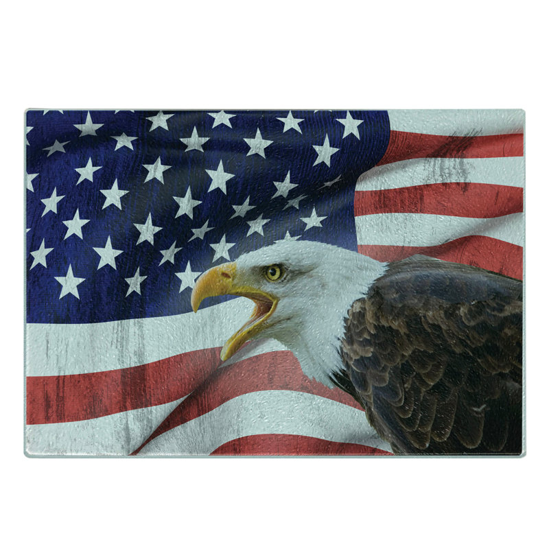 Ambesonne American Flag Tempered Glass Cutting Board Bald Eagle Multicolor