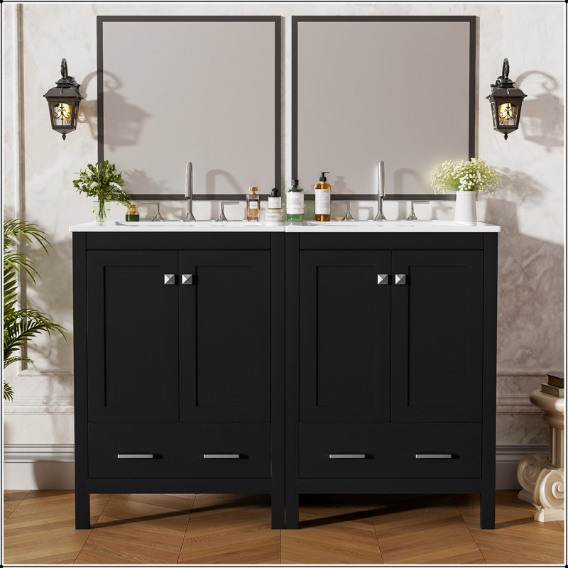 Meuble-lavabo de 48 pouces avec lavabo encastré intégré, armoire de rangement, portes à fermeture en douceur, tiroir divisé et tablette à double couche pour un rangement polyvalent