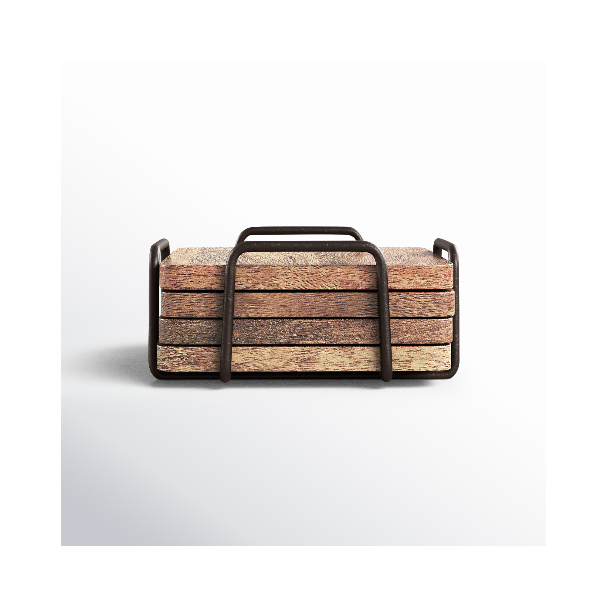Wallis Godinger Wooden Coaster Set with Holder, Wood/Natural