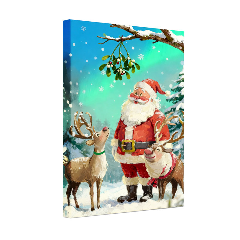 Noël père Noël avec renne et gui, H 18 po x l 12 po