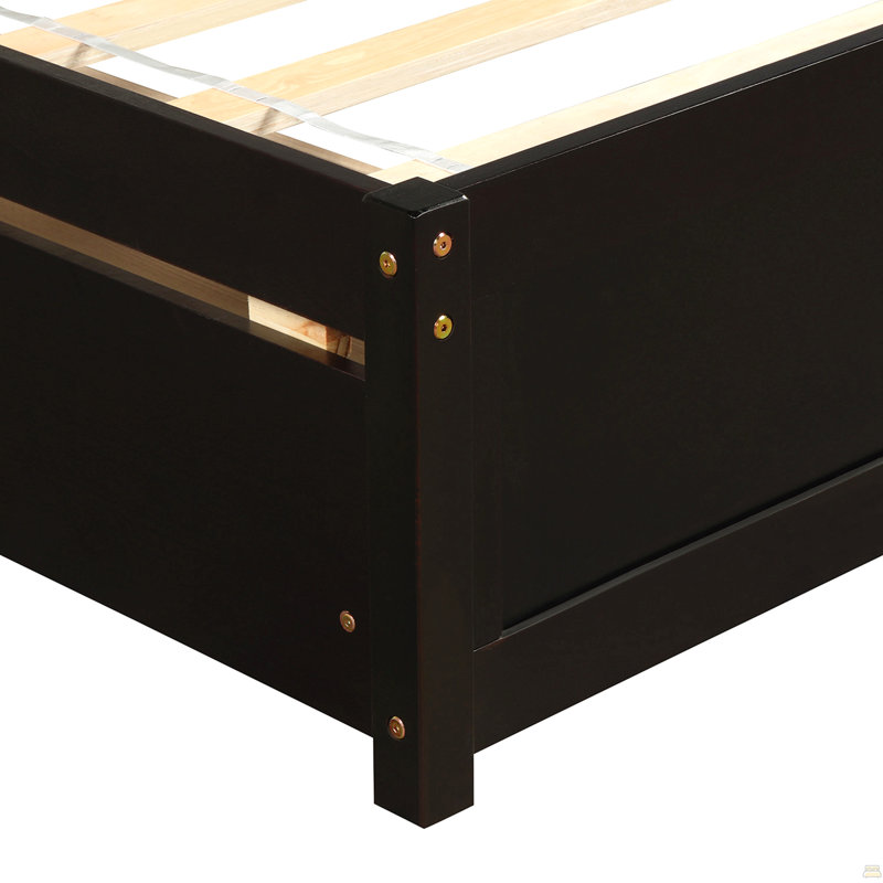Base de lit en bois avec rangement et deux tiroirs et tête de lit, Espresso
