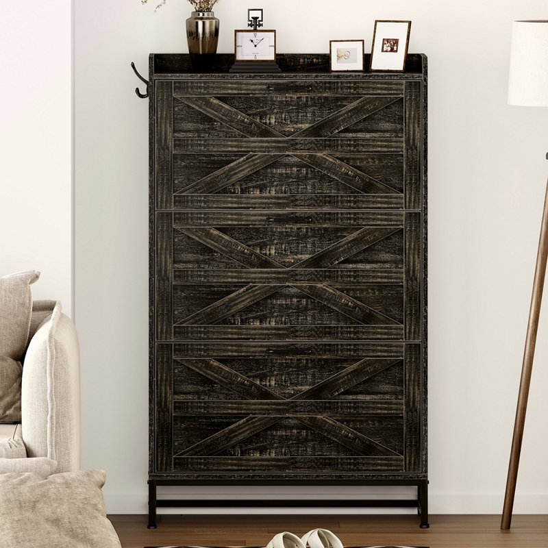 Armoire à chaussures peu encombrante avec tiroirs et rangement supérieur, idéale pour ranger les chaussures et les accessoires