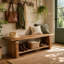 Banc en bois massif de 160 cm, banc à chaussures d'entrée avec rangement