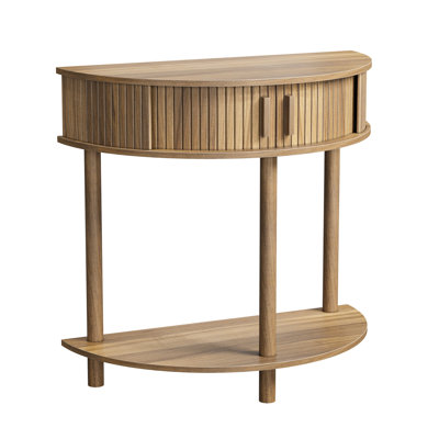 Modern Hallway Table, 31.5 Inches High, Semicircular Shape, With Storage Drawers And Solid Wood Legs, Walnut - Inch Half Moon For Hallway,
