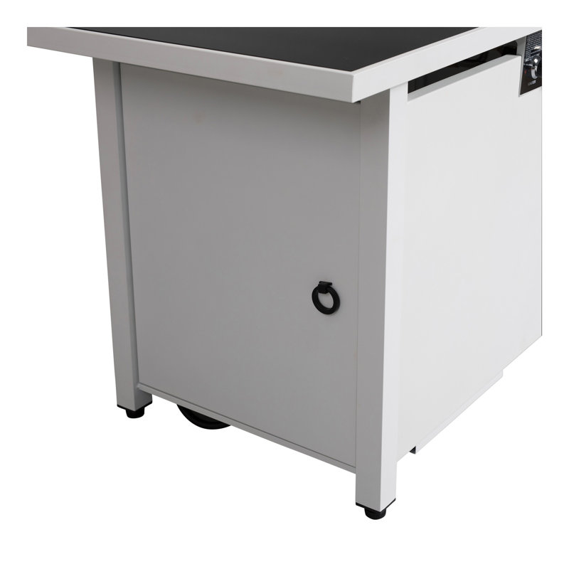 Table de foyer d'extérieur en acier avec couvercle, Blanc/Noir, H 11 po x l 22 po x P 43 po