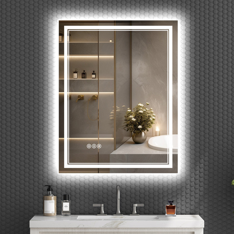 Harana Front and Back Lighting Dimmable Anti-Fog Bathroom/Vanity Mirror with Tempered Glass, 28" x 36"