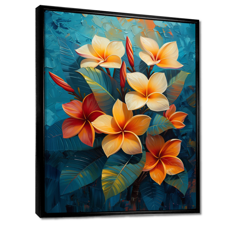 Plumeria orange vif Bouquet Ii II - Plumeria, H 20 po x l 12 po x P 1 po, Toile avec cadre flottant noir