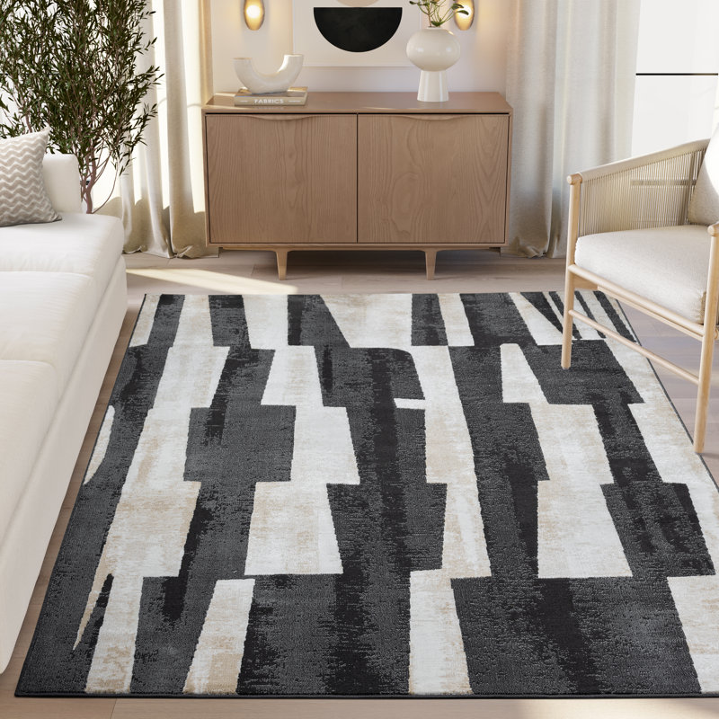 Tapis noir à motif de blocs modernes Abani Rugs, Rectangle 4pi x 6 pi