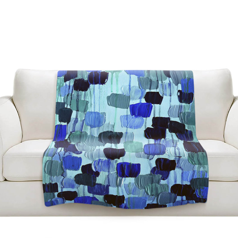 Couverture de sherpa à fleur doux blue brush, l 68 po x L 80 po