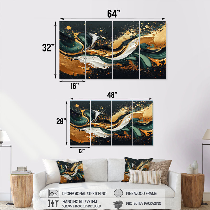 Chagford - encre liquide abstraite, art mural moderne, H 28 po x l 48 po, 4