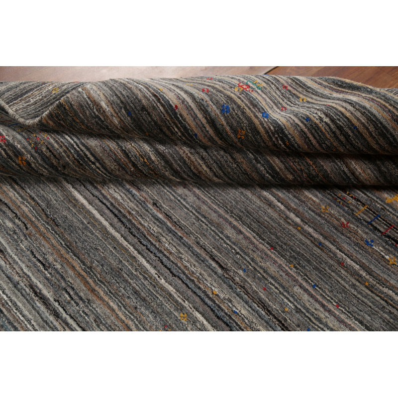 Tapis indien rayé fabriqué à la main Gabbeh 5 x 8