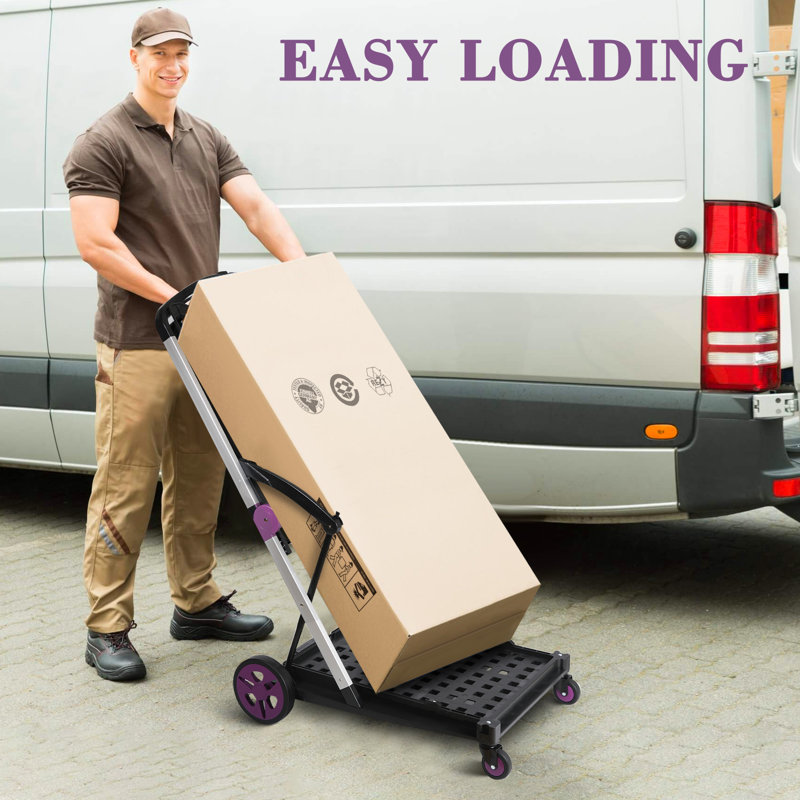 Chariot de magasinage ollapsible avec roues, chariot multifonctionnel 8-en-1 200LBS avec 2 caisses de rangement, chariot d'épicerie avec poignée réglable, frein à pied pour le magasinage / entrepôt / bureau / magasin d'alimentation