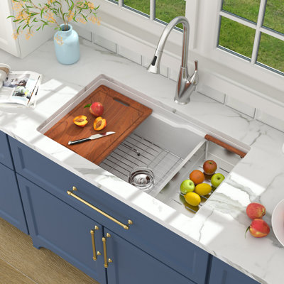 32" L x 19" W Undermount White Ceramic Workstation Kitchen Sink Drop in & Undermount White Fireclay Kitchen Sink Single Bowl Sink