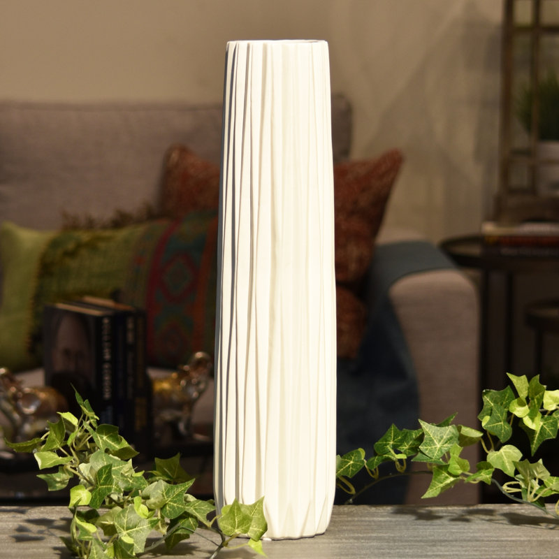 Vase de table allongée en céramique Dionne, Blanc